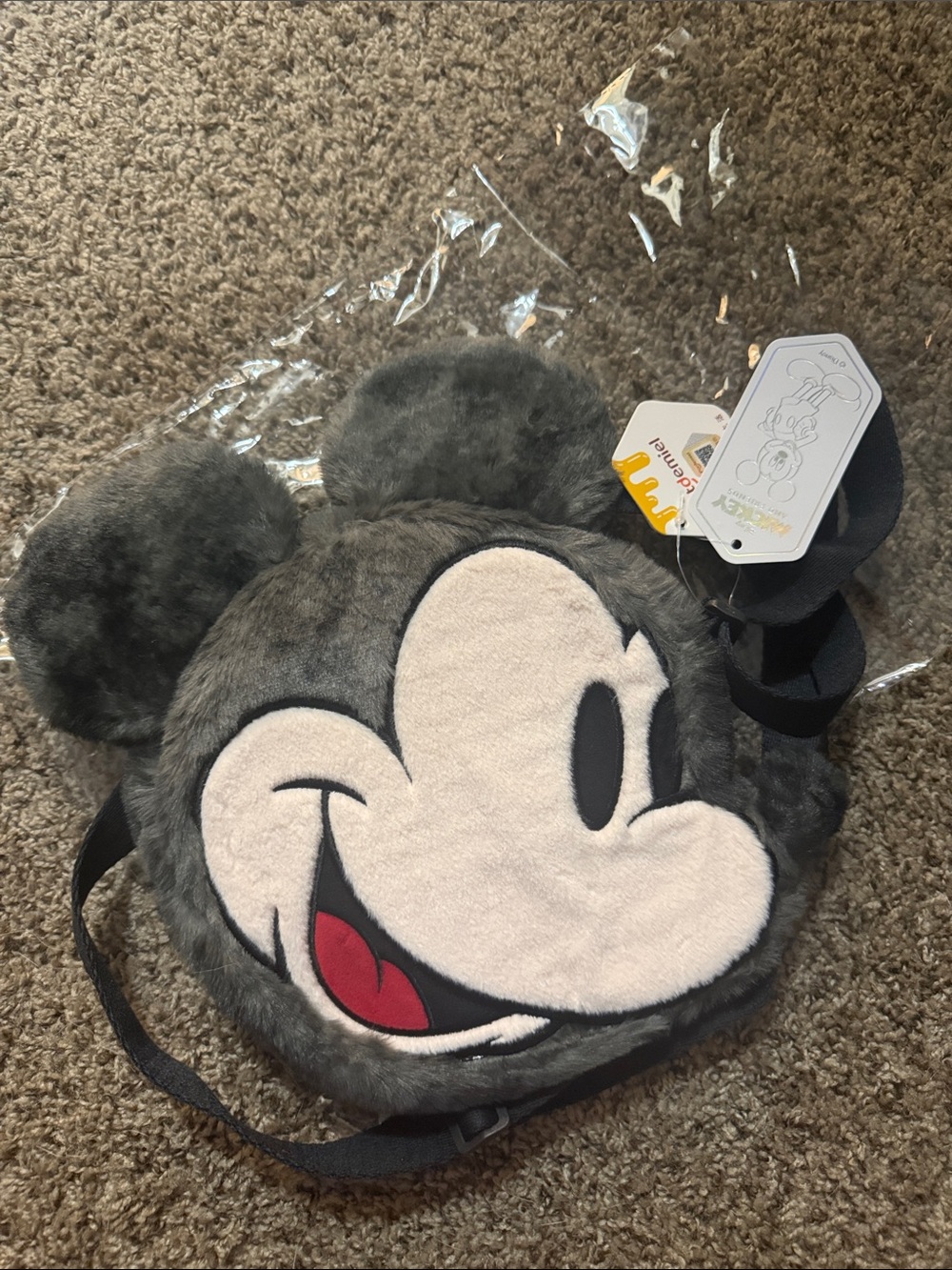 Disney Mickey Mouse Plush Kids Crossbody Bag - Gray